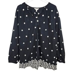 Adiva Black & White Floral Embroidered Shirt NWT